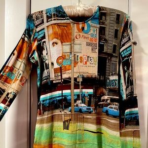 RARE! Super Fun Custo Barcelona Graphic Long sleeve top! City Theme ! Sz 3/ M